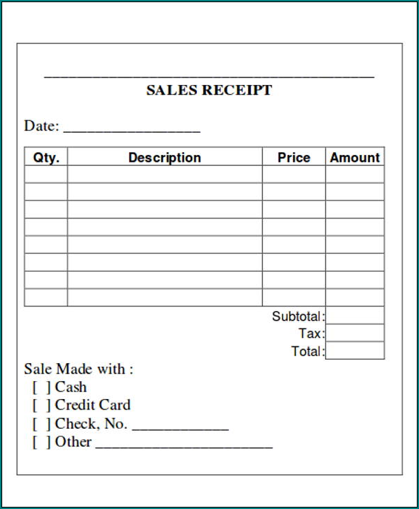 Example of Blank Receipt Form