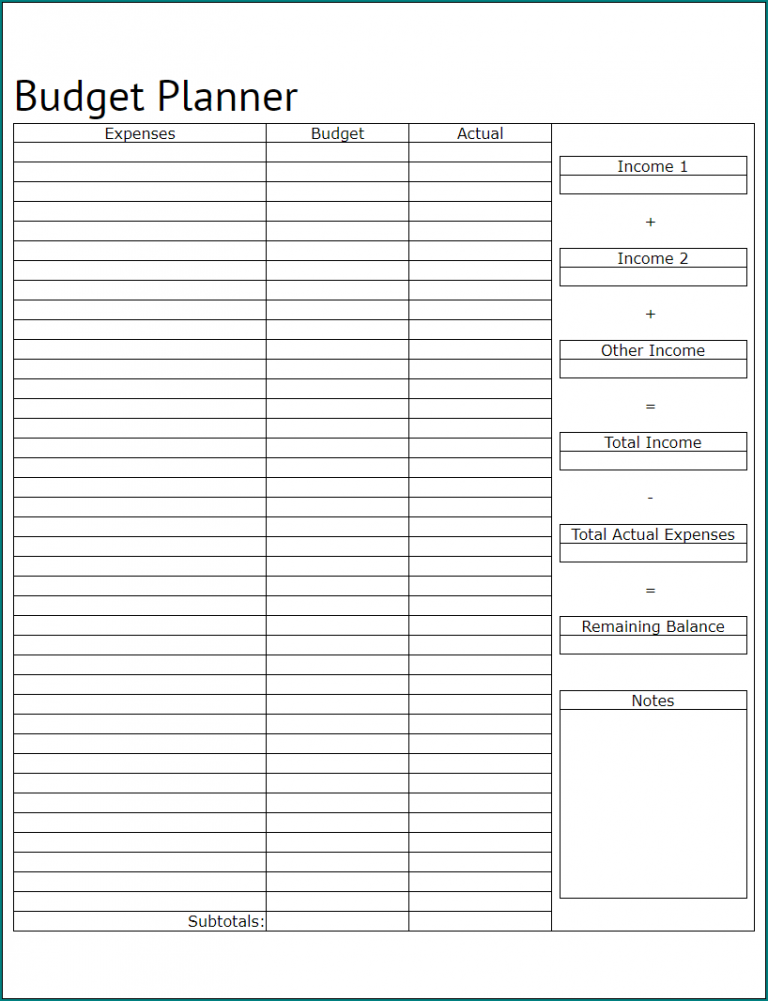 free template budget planner