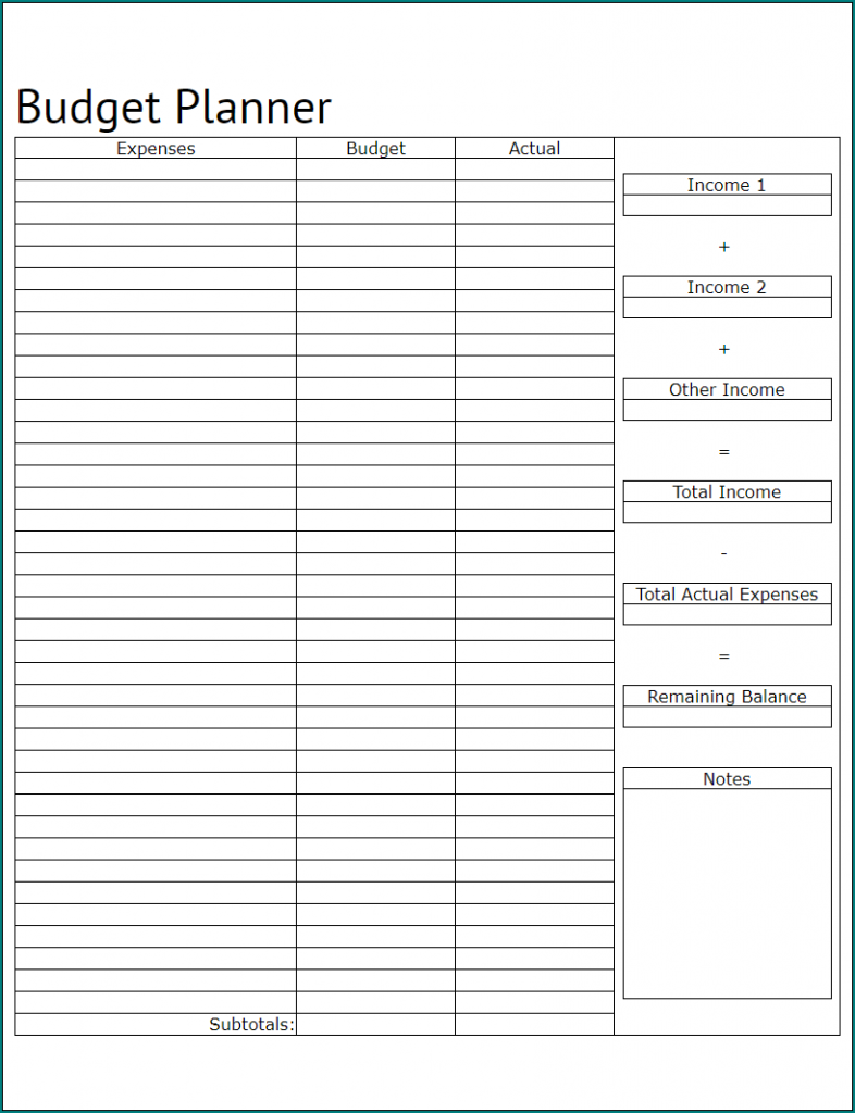 easy budget planner template
