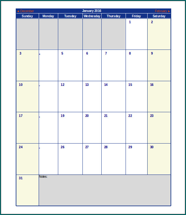 Example of Calendar For Schedule Template