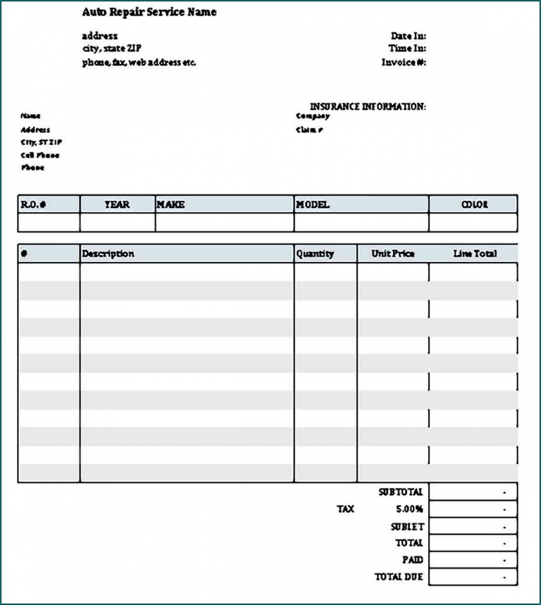 》Free Printable Auto Repair Receipt Template