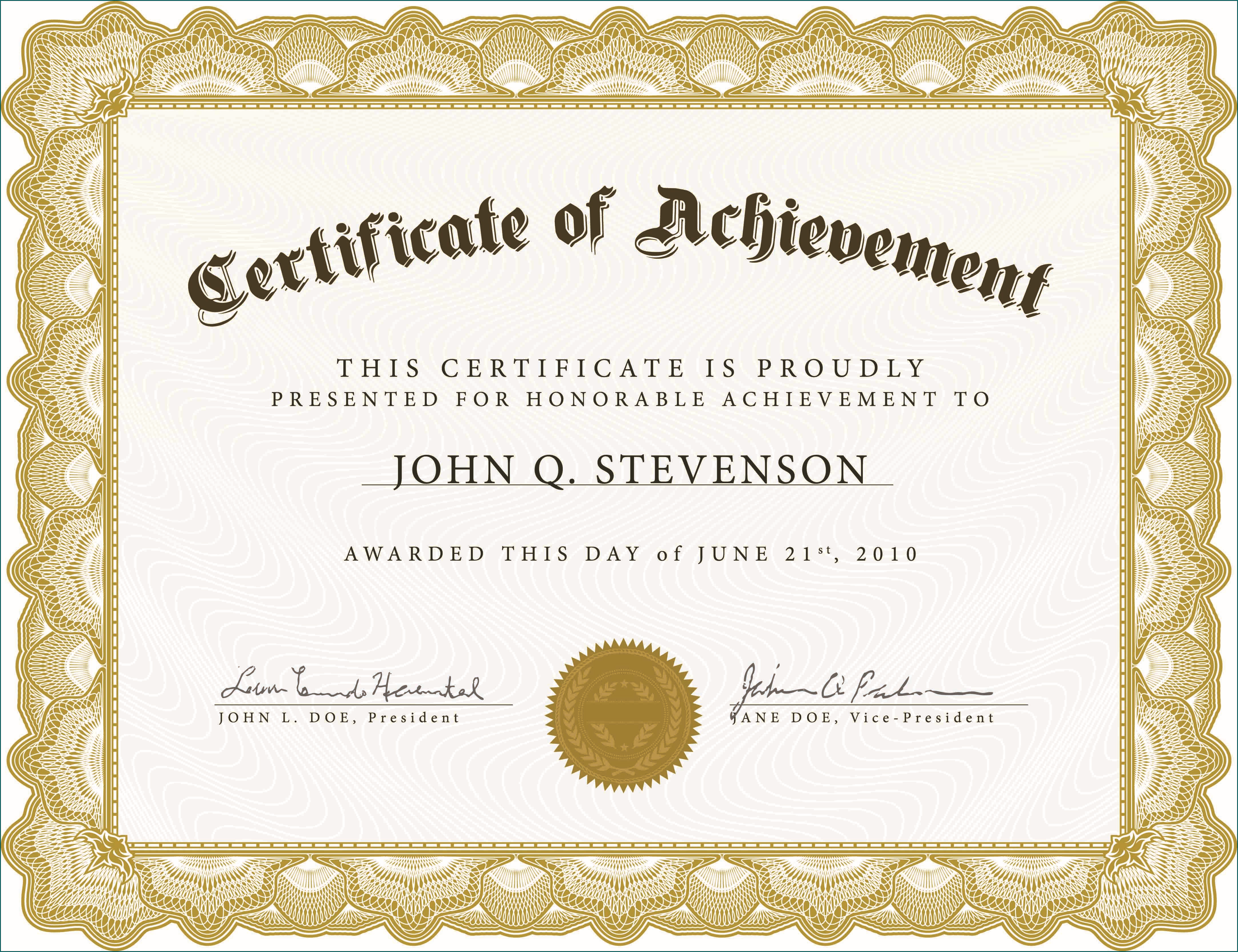 Example of Certificate Of Achievement Template