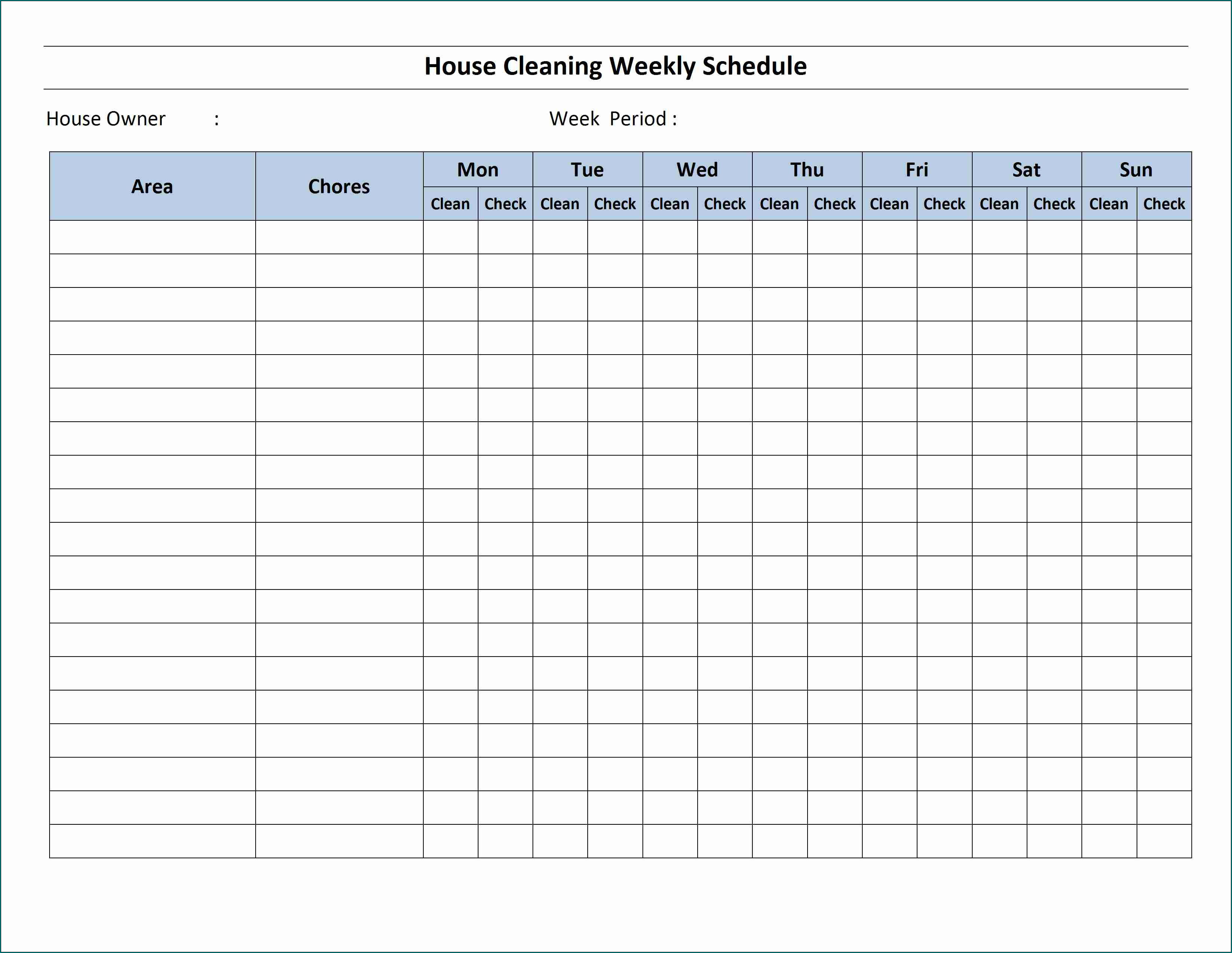 Example of Cleaning Schedule Template