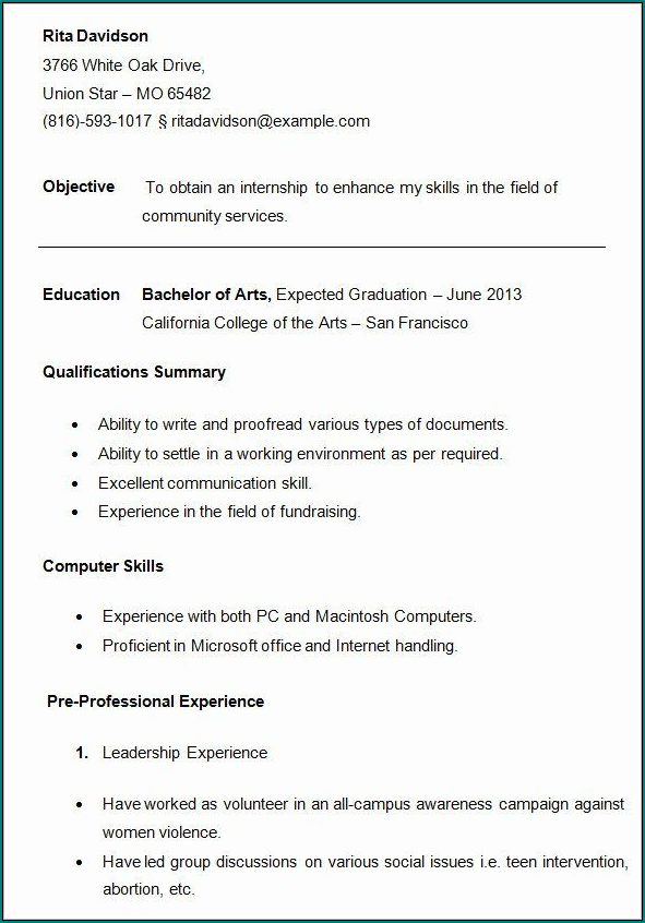 Example of College Resume Template