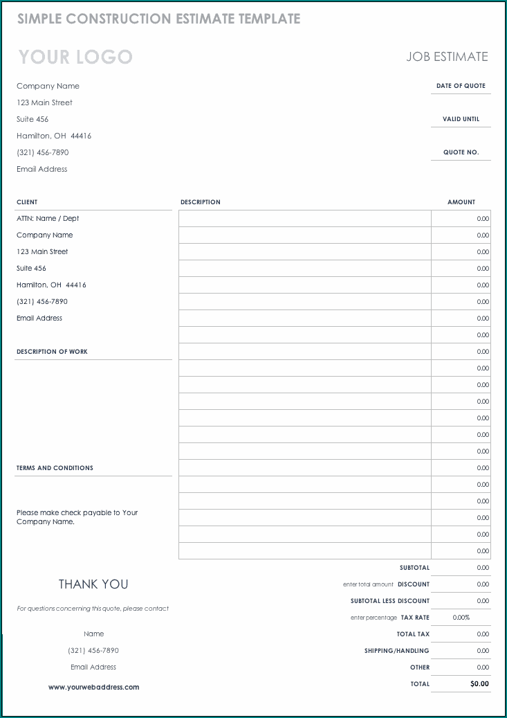 Example of Construction Estimate Template | Bogiolo