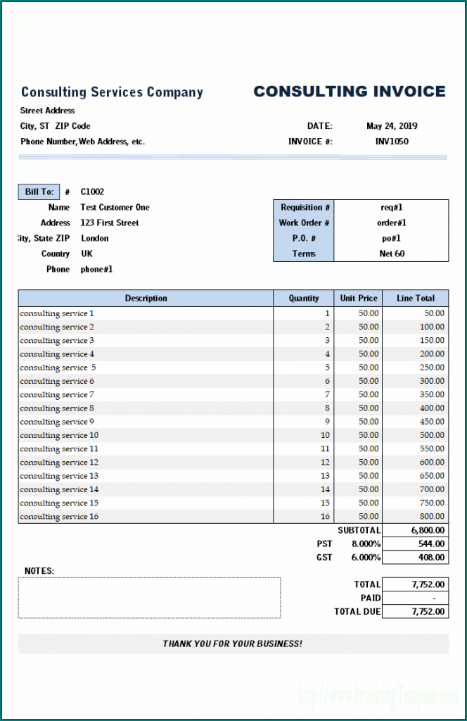 》Free Printable Consultant Service Invoice Template