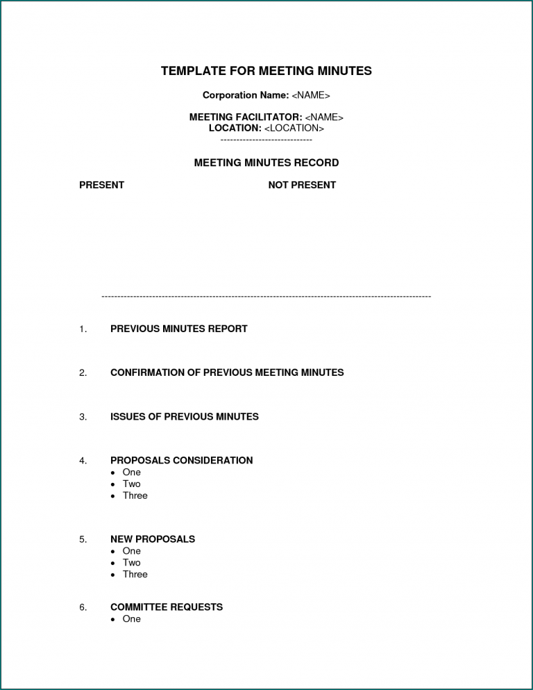 Example Of Corporate Meeting Minutes Template Word Bogiolo