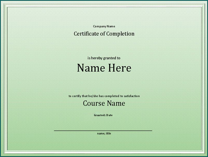Example of Course Completion Certificate Template