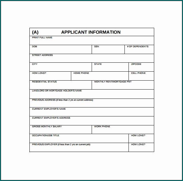 Example of Credit Application Template