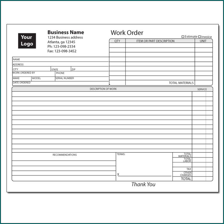 Example of Custom Work Order Form
