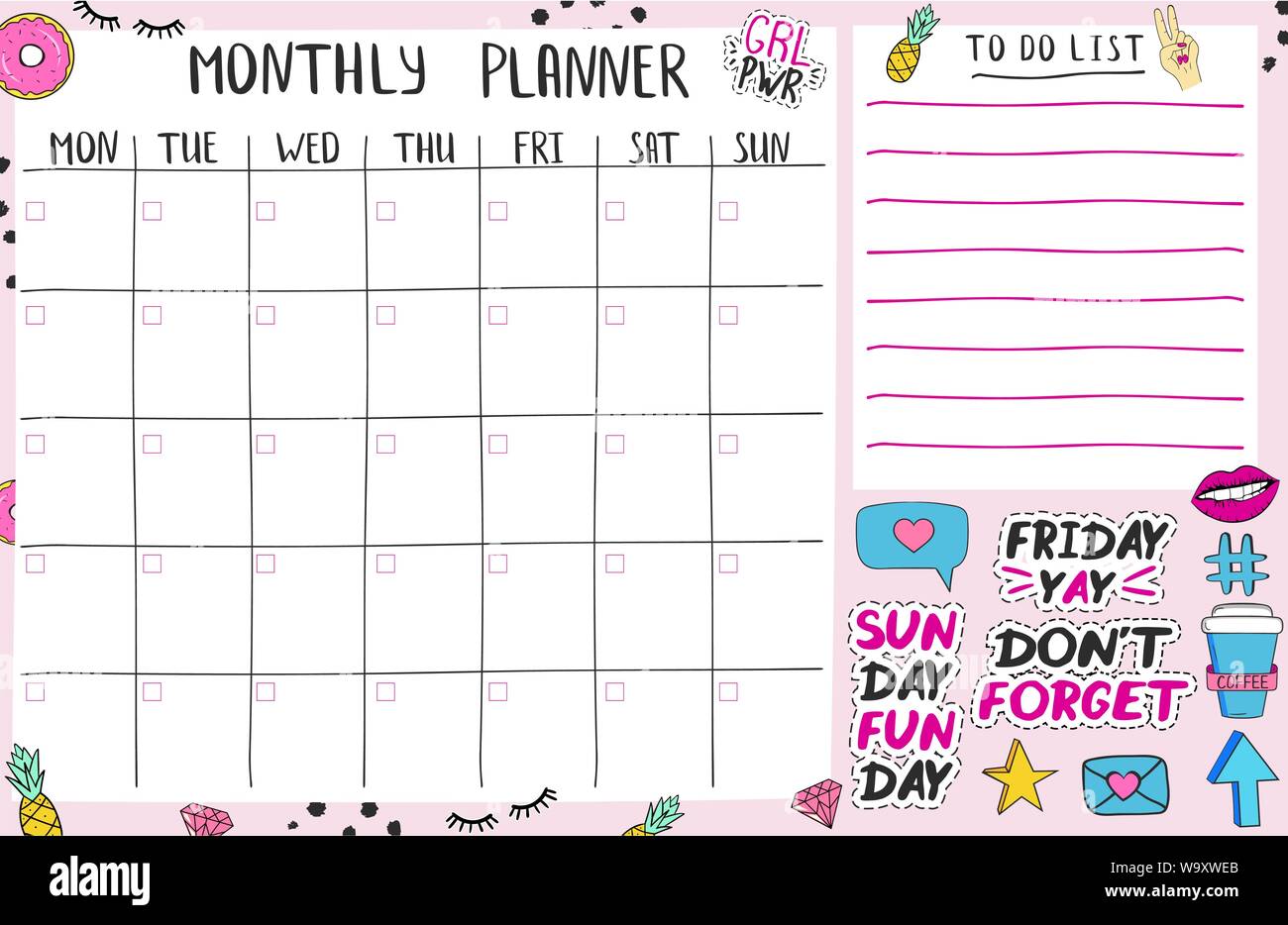 Example of Cute Monthly Planner Template