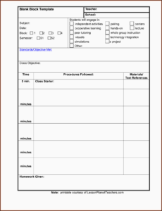 Example of Daily Lesson Planner Template