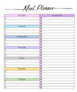 Example of Daily Meal Planning Template
