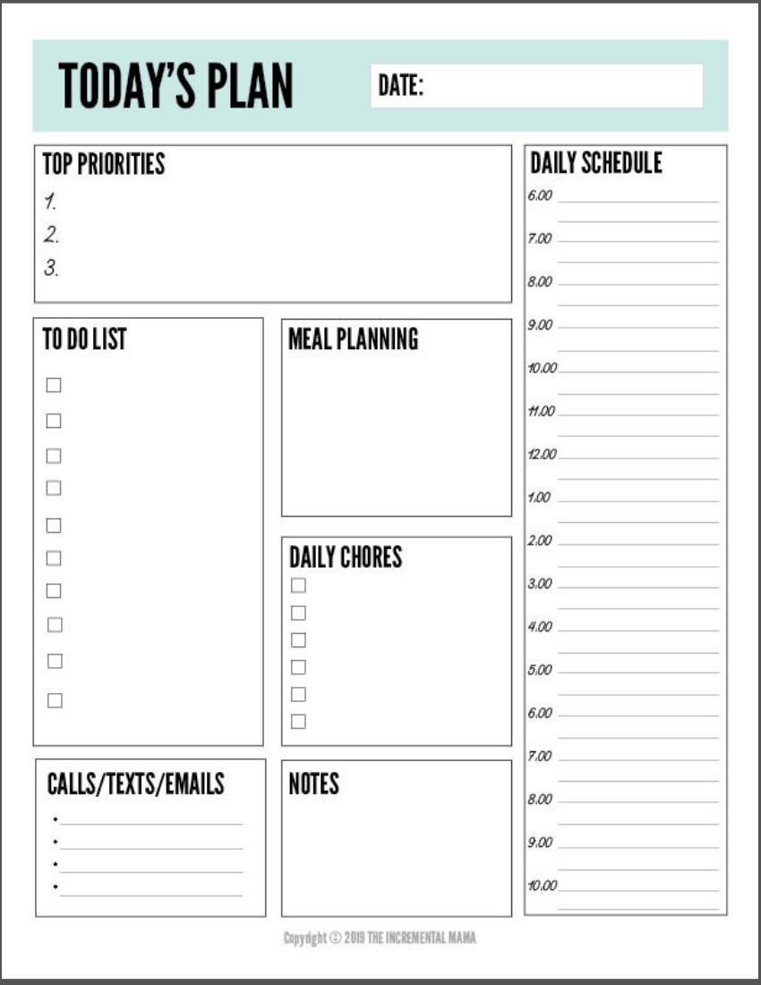 Example of Day-to-day Planner Template