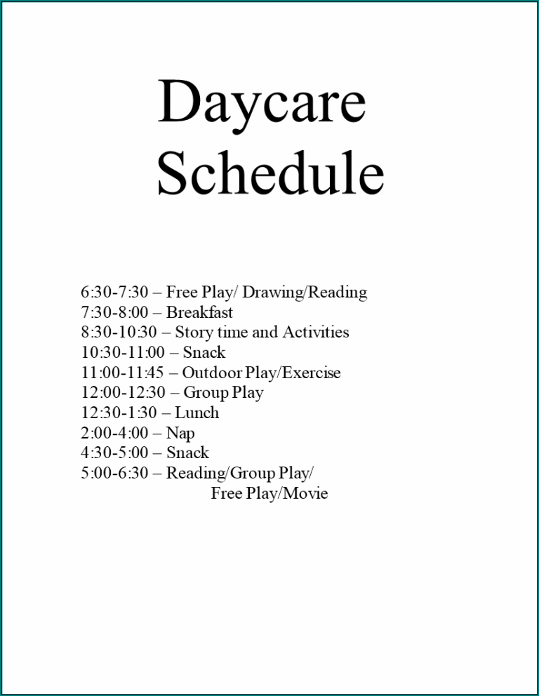 》Free Printable Daycare Schedule Template