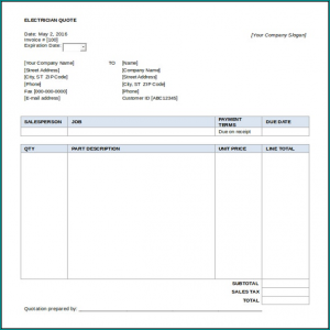 Example of Electrician Receipt Template