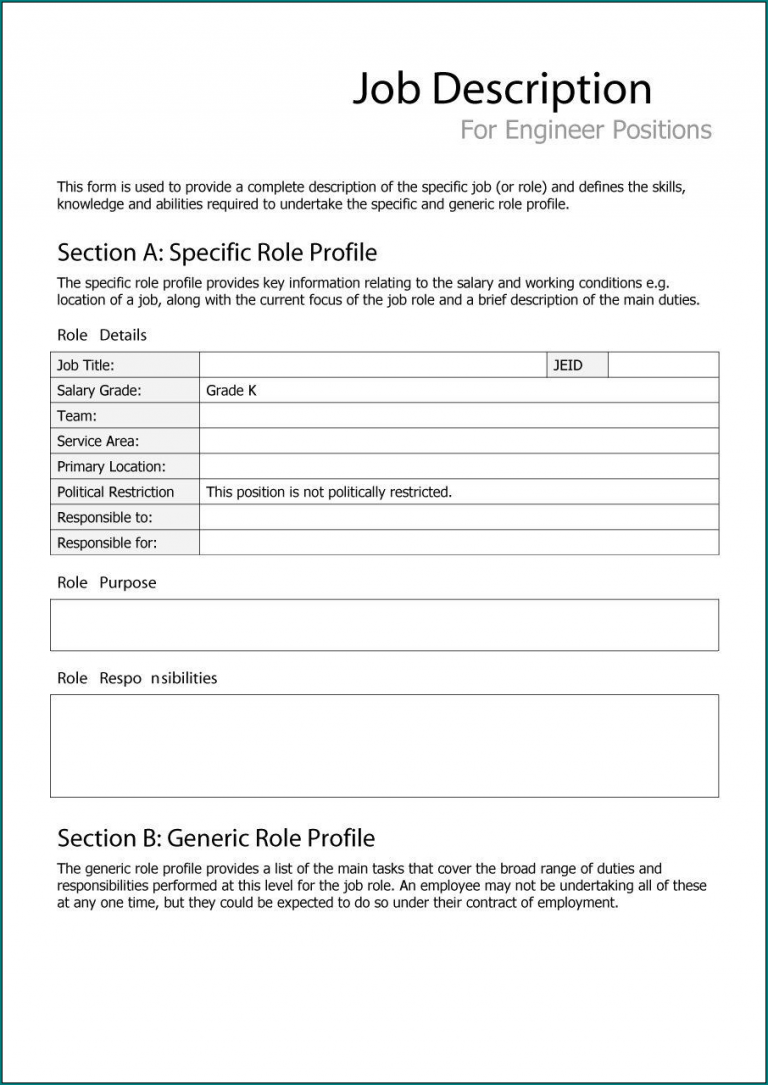 》Free Printable Employee Job Description Template