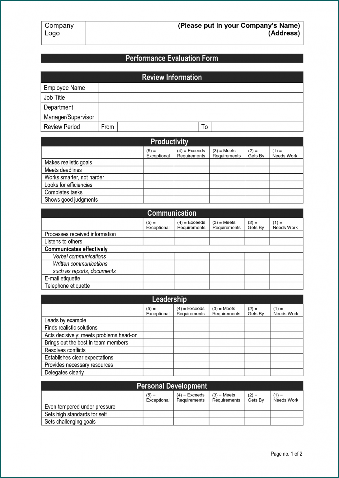 》free Printable Employee Performance Evaluation Form