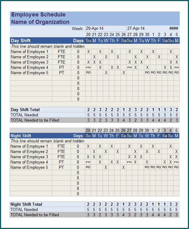 Example of Employee Schedule Template Excel