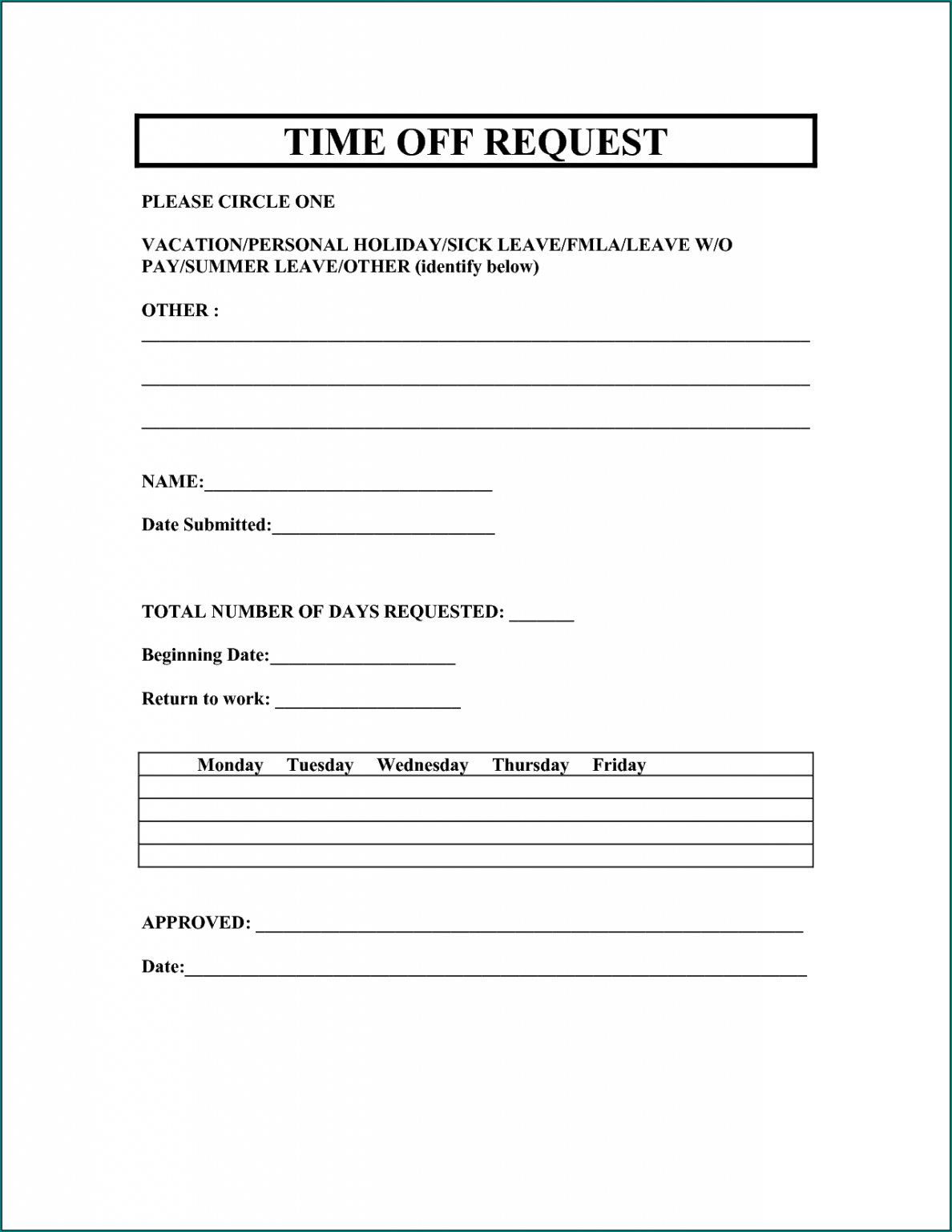 》Free Printable Employee Time Off Request Form