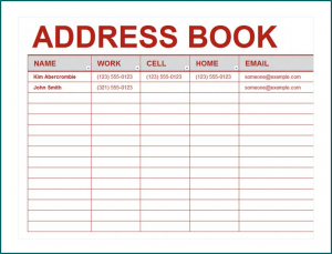 Example of Excel Address Book Template