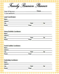 Example of Family Reunion Planning Template