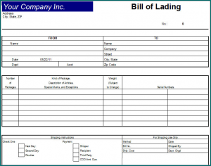Example of Generic Bill Of Lading Template