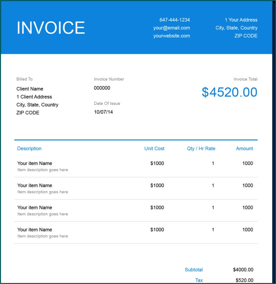 Example of Invoice Template Excel