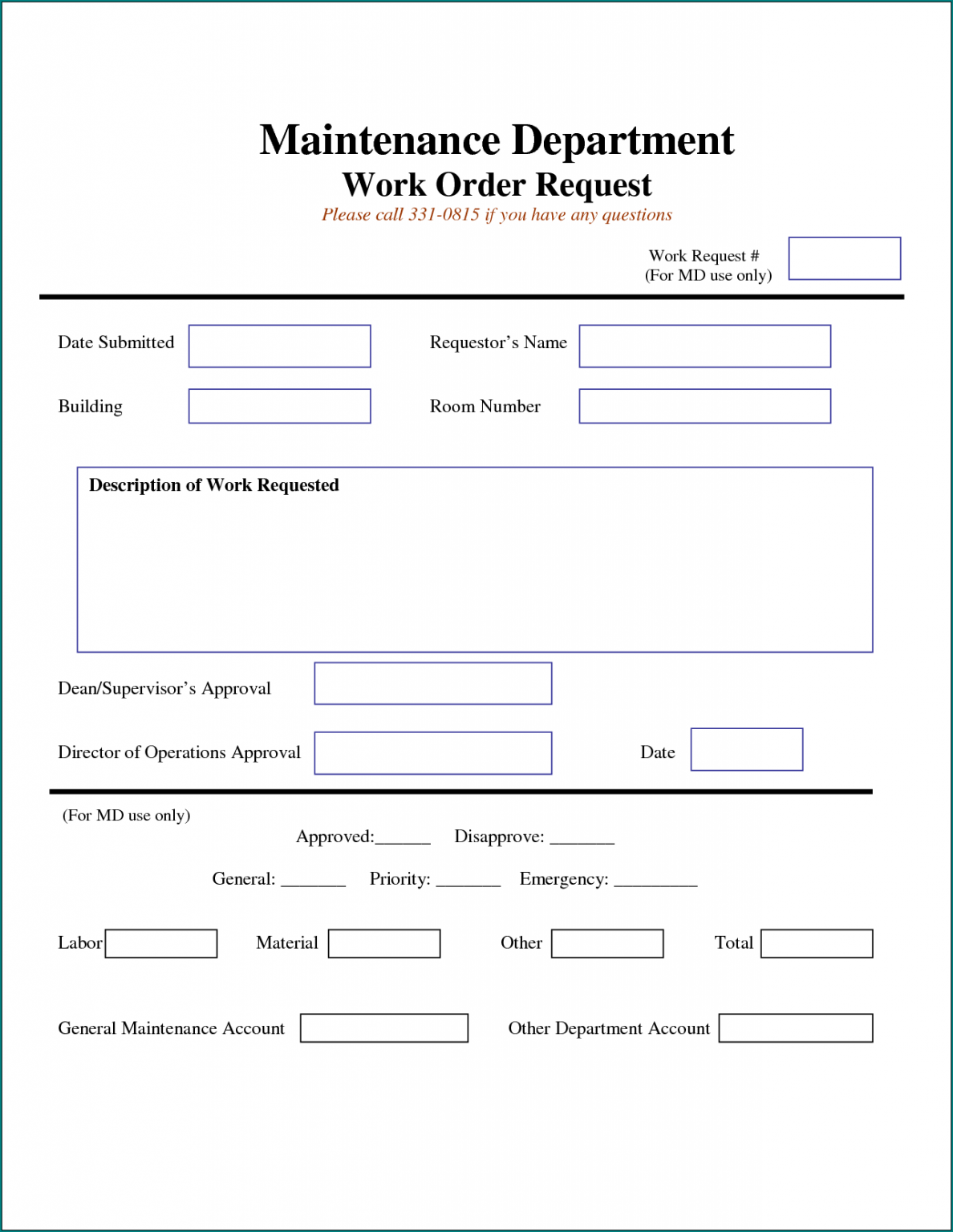 》Free Printable Maintenance Work Order Form