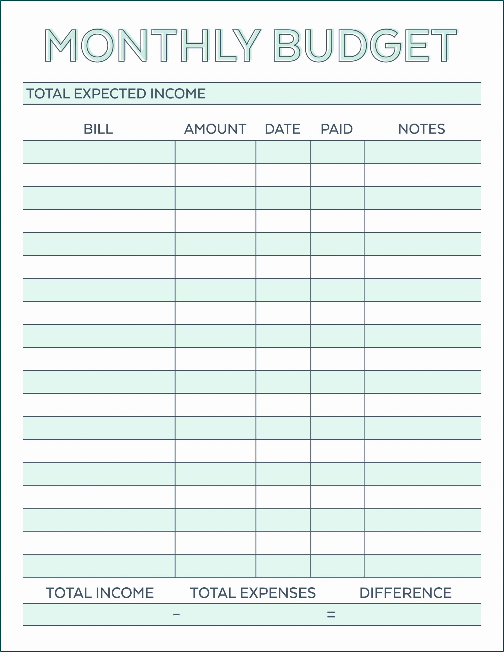 Example of Monthly Budget Template