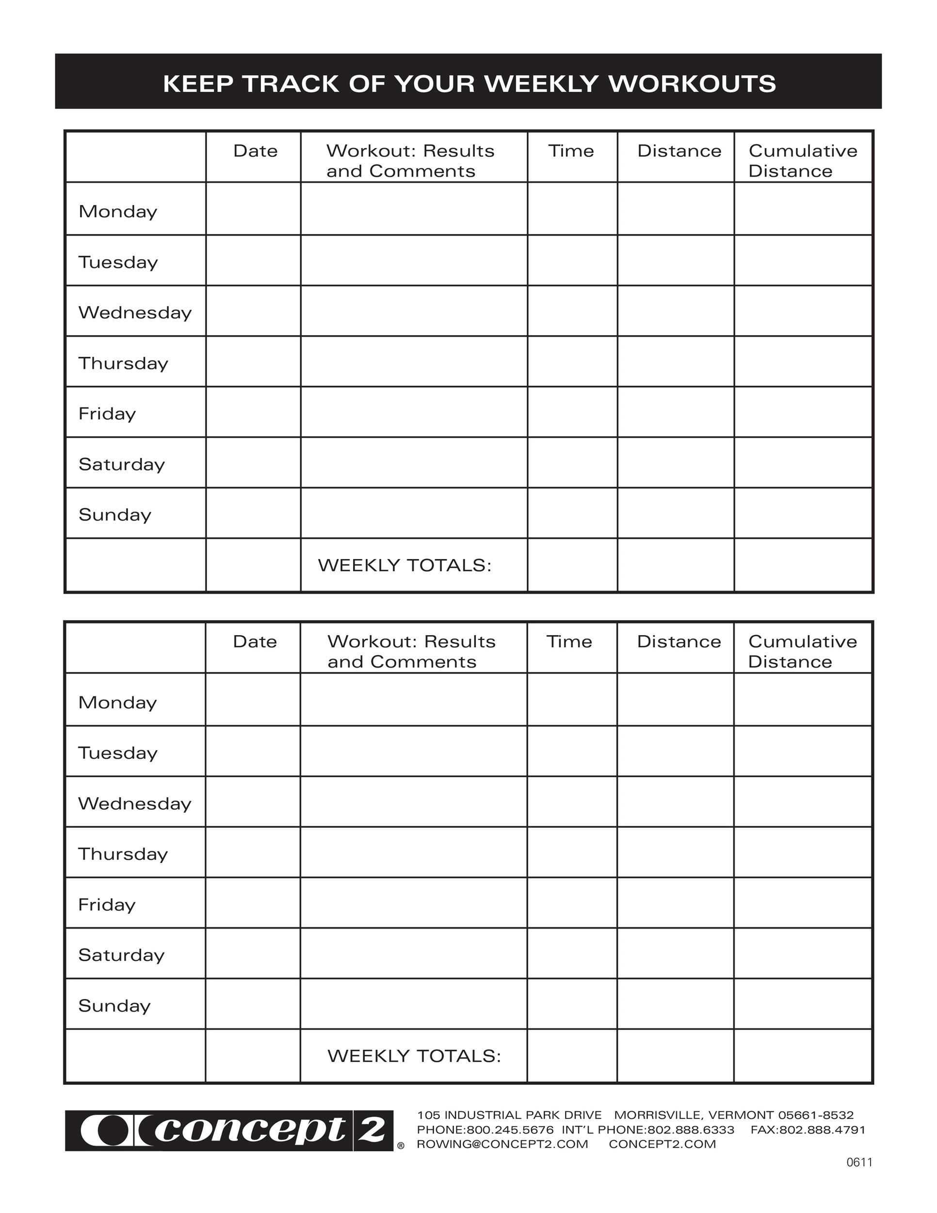 Example of Printable Fitness Planner Template