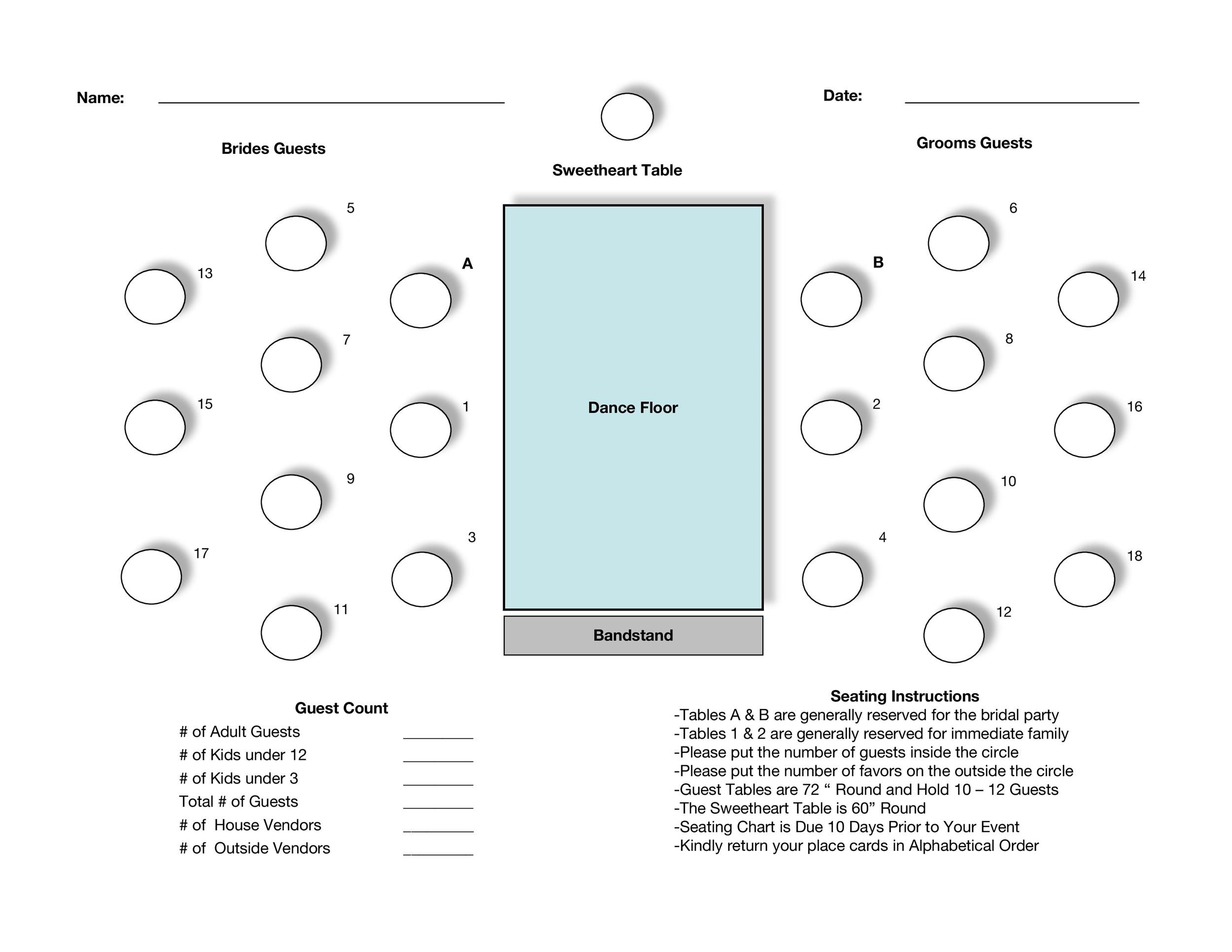 Example of Printable Table Seating Chart Template