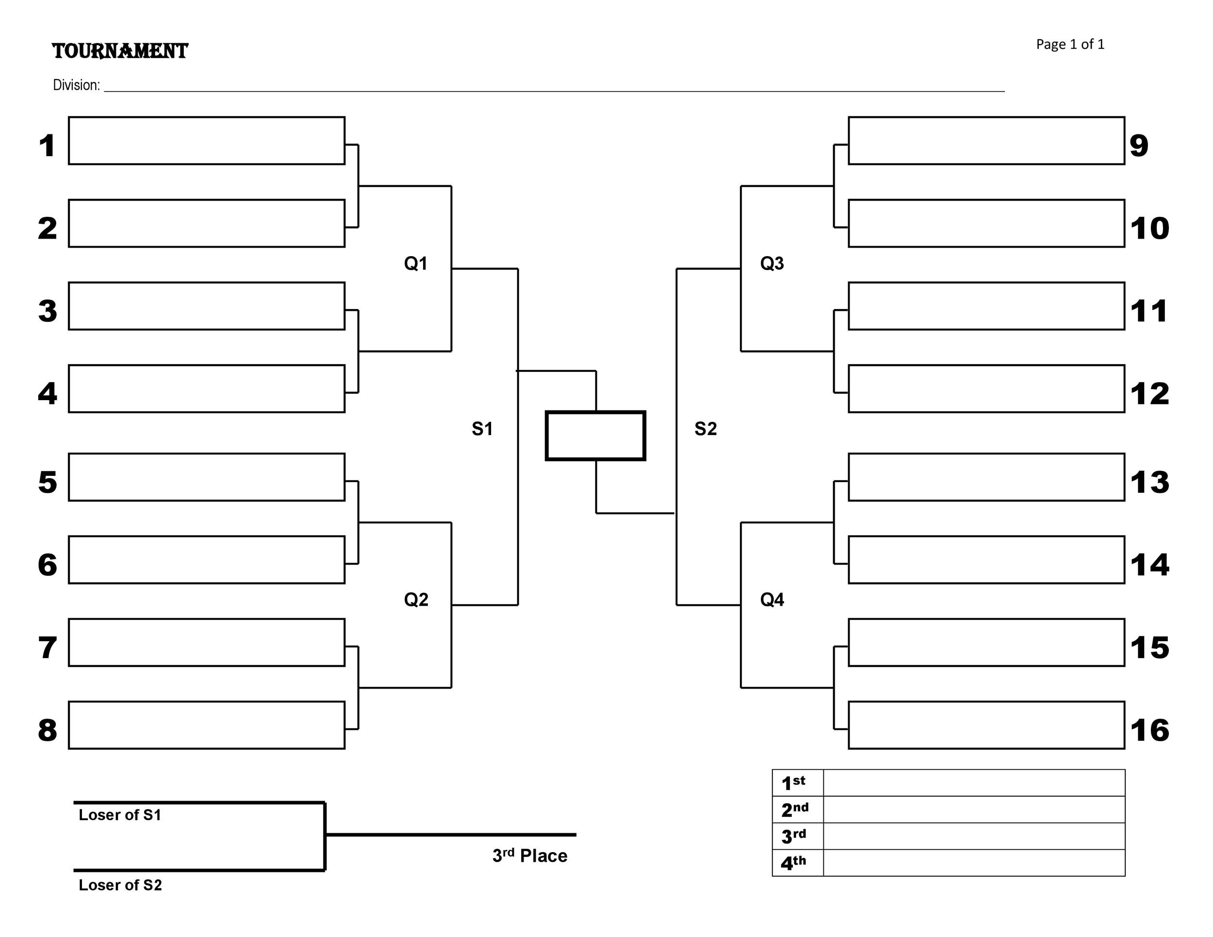 Example of Printable Tournament Chart Template
