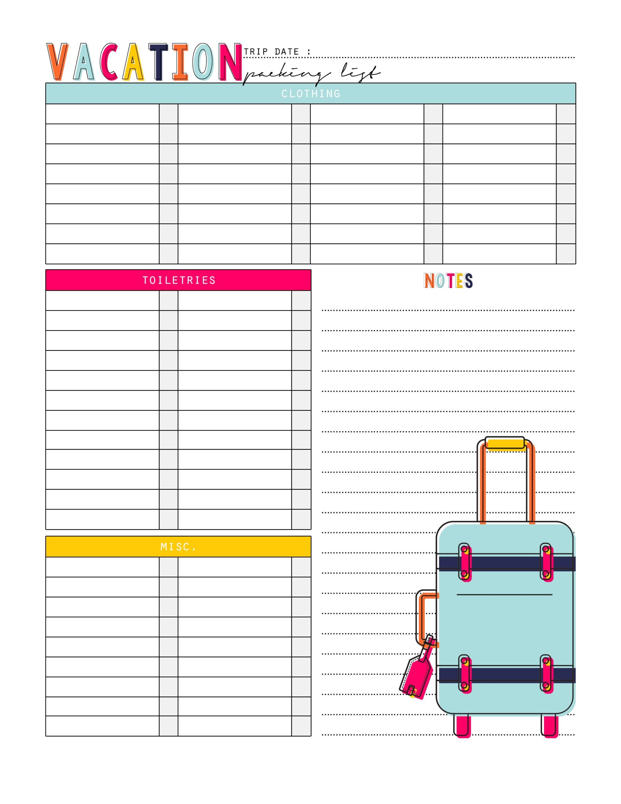 Example of Printable Vacation Cost Planner Template