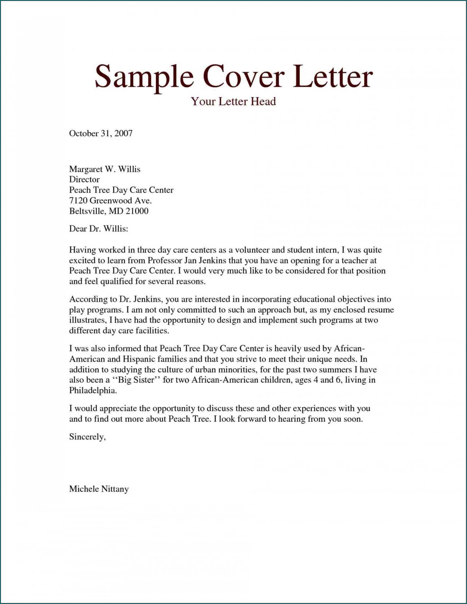 Example of Professional Cover Letter Template