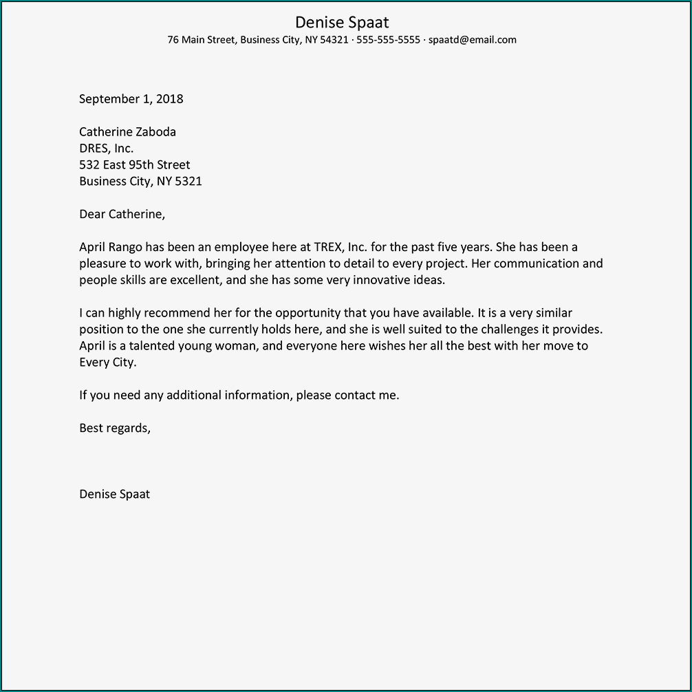 Example of Professional Letter Of Recommendation
