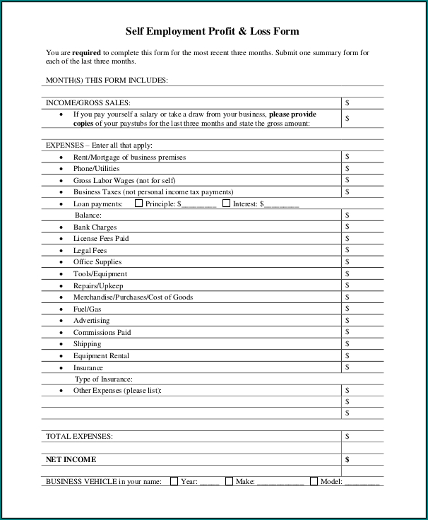 Example of Profit And Loss Statement Template For Self Employed