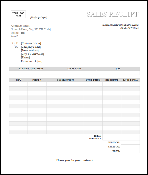 Example of Receipt Template Word
