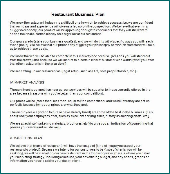 Example of Restaurant Business Plan Template