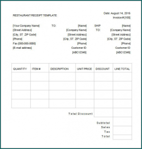 》Free Printable Restaurant Receipt Template