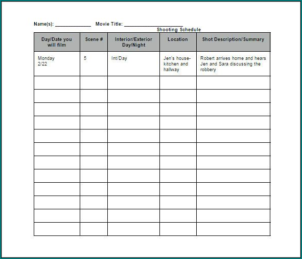 Example of Shooting Schedule Template