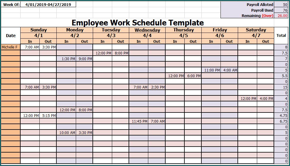 Example of Staff Schedule Template