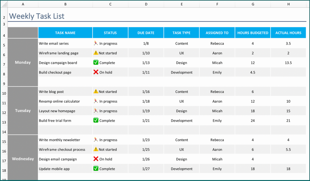 》Free Printable Task List Template Excel