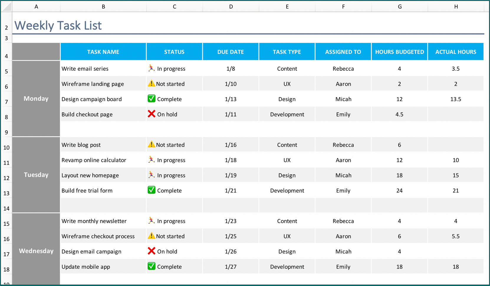  Free Printable Task List Template Excel