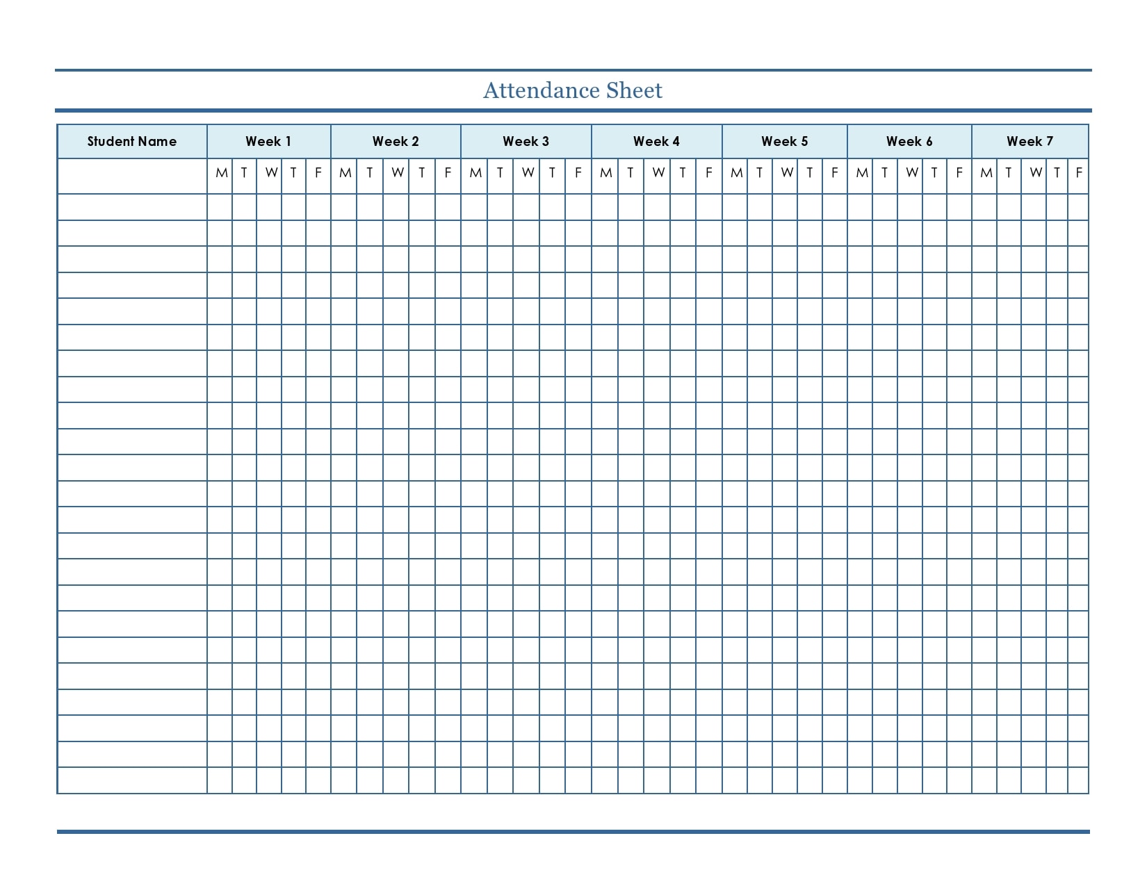 Example of Teacher Attendance Sheet Template