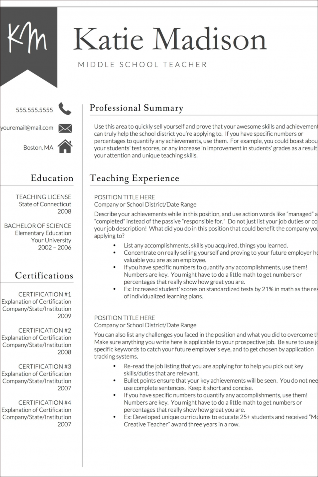 Example Of Teacher Resume Template 