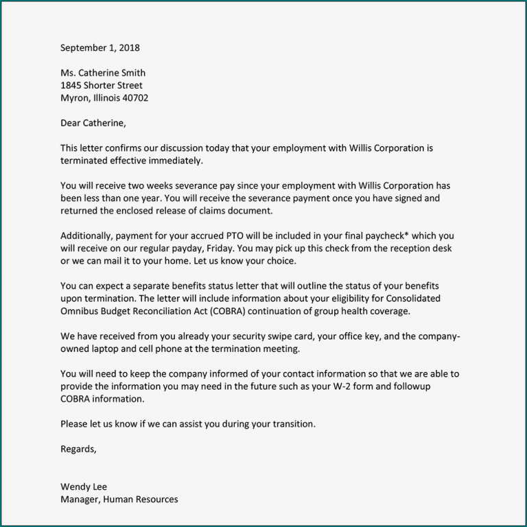 Example of Termination Letter Template | Bogiolo