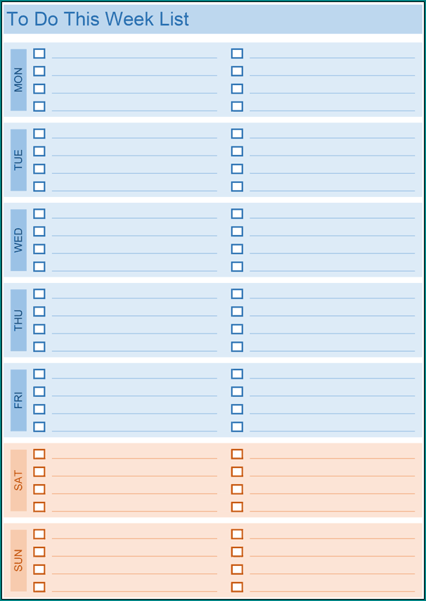 Example of To Do List Template Excel