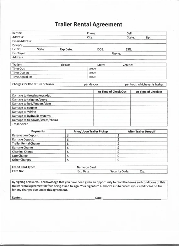 Example of Utility Trailer Rental Agreement Template