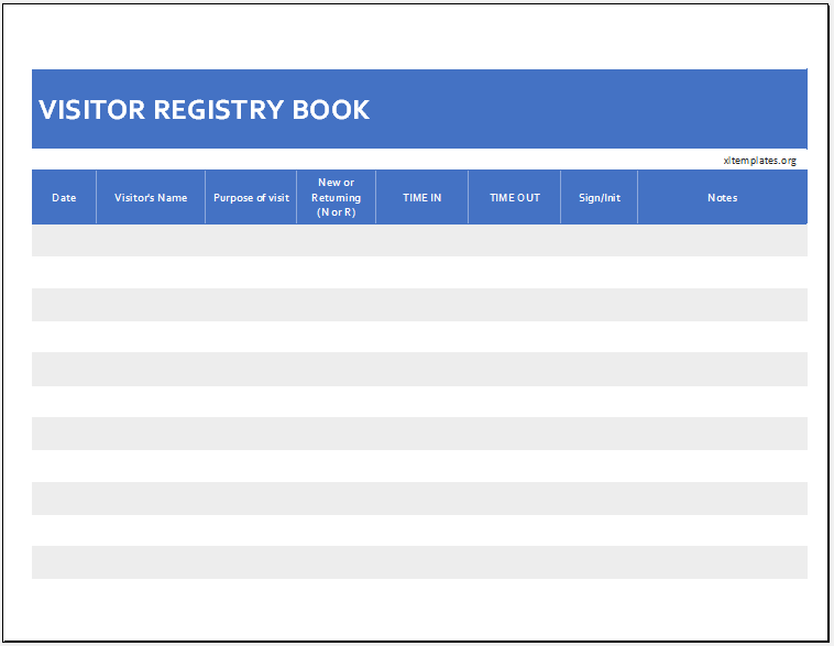 Example of Visitor Register Book Template